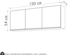 Armário de Cozinha Aéreo 150cm 3 Portas Argélia Cinza Claro - Lumil