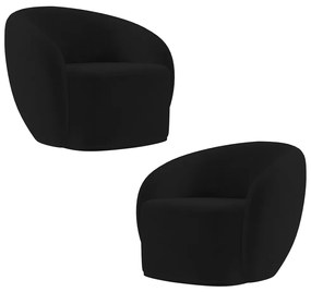 Kit 2 Poltronas Decorativas Sala de Estar Íbis Encosto Fixo Veludo Preto G33 - Gran Belo