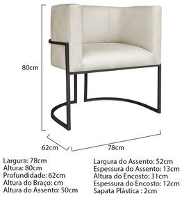 Kit 02 Poltronas Decorativas Luna Base de Ferro Preto Linho