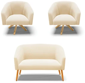 Namoradeira e 2 Poltronas Giratória MA30 Stella Suede Bege D03 - D'Rossi