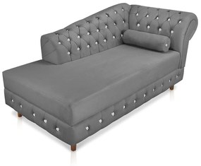 Divã Chesterfield 165 cm Capitonado com Strass Suede Grafite - D'Rossi