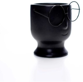 Cachepot Rosto com Óculos em Cerâmica Preto 11,8x9,8 cm - D'Rossi