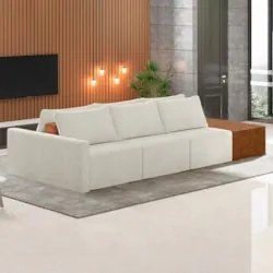 Sofá Ilha Modular Living com Puff 312cm Georgia Z08 Boucle Bege/Carame