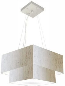 Lustre Pendente Duplo Quadrado Vivare Md-4157 Cúpula em Tecido 40x35cm Linho Bege - Bivolt
