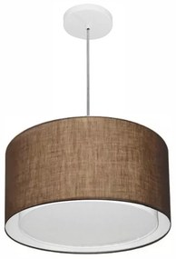 Lustre Pendente Cilíndrico Duplo Md-4290 Cúpula em Tecido 40x25cm Café - Bivolt