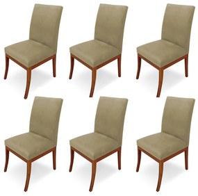 Conjunto 6 Cadeiras Raquel para Sala de Jantar Base de Eucalipto Suede Nude
