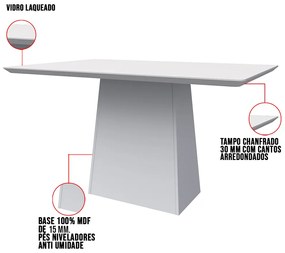 Mesa de Jantar Retangular Tampo com Vidro Bella 120 cm Off White - D'Rossi