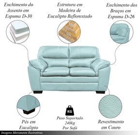 Sofá Decorativo Jason 2 Lugares 158cm Sala de Estar Pés em Eucalipto Couro Azul Claro G40 - Gran Belo