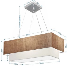 Lustre Pendente Duplo Retangular Vivare Md-4321 Cúpula em Tecido 80x40cm x 70x30cm - Bivolt - Palha-Branco - 110V/220V