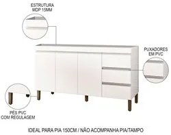 Balcão Gabinete Para Pia 150cm Sem Tampo 3 Portas Karen P14 Branco - M