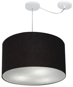 Lustre Pendente Cilíndrico Com Desvio Md-4235 Cúpula em Tecido 45x30cm Preto - Bivolt