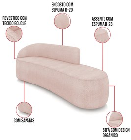 Sofá 4 Lugares Orgânico 220cm Morgan e 2 Poltronas Lua Bouclê Rosê D03 - D'Rossi