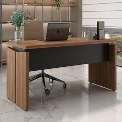 Mesa Para Escritório Home Office 145cm Corp A06 Nogal/Preto  - Mpozena