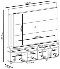 Estante Painel de TV 65 Pol 183cm Ramona M01 Imperial/Sépia - Mpozenat