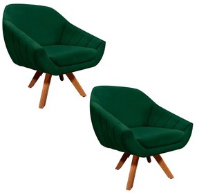 Kit 02 Poltronas Giratória Giovana Suede Base Madeira MM30 D'Rossi - Verde