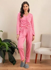 Pijama Rosa em Malha de Poliéster