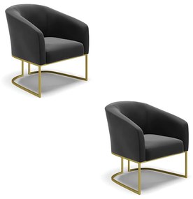 Poltrona Decorativa Industrial Dourado kit 2 Stella Suede D03 - D'Rossi - Preto