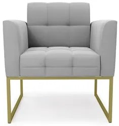 Poltrona Decorativa Base Industrial Dourado Ana Suede Cinza - Ibiza