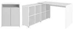 Mesa Escrivaninha em L Eron e Balcão 60cm 2 Portas Look A06 Branco - M