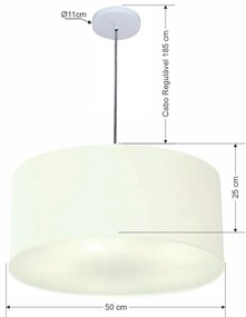 Pendente Cilíndrico Vivare Free Lux Md-4386 Cúpula em Tecido - Branca - Canopla branca e fio transparente