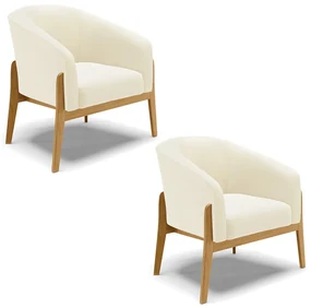 Poltrona Decorativa Base Madeira Kit 2 Stella Cotelê Int/Veludo Off White D03 - D'Rossi