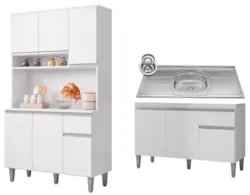 Cozinha Compacta Márcia e Balcão Gabinete Com Pia Tatiane 120cm Branco