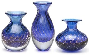 Trio de Vasos Mini Tela Azul com Ouro Murano Cristais Cadoro