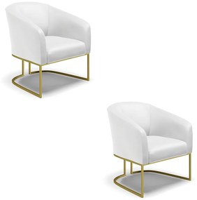 Poltrona Decorativa Base Industrial Dourado Kit 2 Stella Sintético Branco D03 - D'Rossi