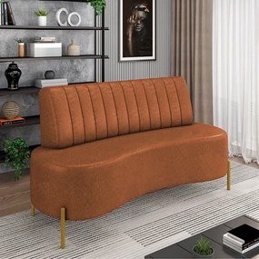 Sofá 2 Lugares Living 135cm Pé Ferro Dourado Maraú Sint PU K01 - D'Rossi - Nozes