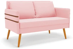 Namoradeira 02 Lugares Mari Suede Pés Palito Castanho - D'Rossi - Rosa Bebê