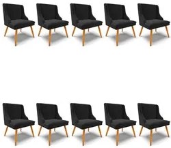 Kit 10 Cadeiras Estofadas para Sala de Jantar Pés Palito Lia Suede Pre