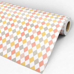 Papel de parede adesivo cinza branco amarelo e rosa