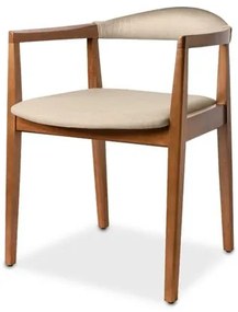 Cadeira Rebeca com Braço Linho Bege com Estrutura em Madeira Castanho Claro - 74247 Sun House
