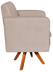 Kit 02 Poltronas Giratória Emília Suede Base Madeira MM30 D'Rossi - Bege