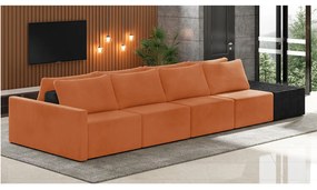 Sofá Ilha 4 Lugares Living 432cm Modulado Sala Lary Veludo Terracota/PU Pto K01 - D'Rossi