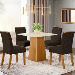 Conjunto Mesa de Jantar Inês Com 4 Cadeiras Vitória H02 Nature/Off Whi