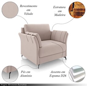 Kit 2 Poltronas Decorativas Violet Pés em Alumínio Preto G45 Veludo Rosê - Gran Belo