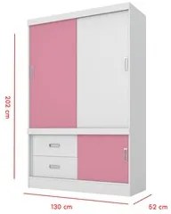 Guarda Roupa Flex 2 Portas 2 Gavetas Estilo II D02 Branco/Rosa/Branco