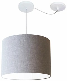 Lustre Pendente Cilíndrico Com Desvio Md-4227 Cúpula em Tecido 40x30cm Rustico Cinza - Bivolt