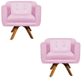 Kit 02 Poltronas GiratĂłria Julia Suede Base Madeira MM30 com Strass D'Rossi - Rosa BebĂŞ
