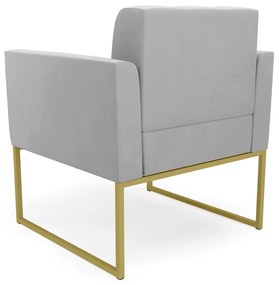 Poltrona Elisa Suede Cinza Base Metálica Industrial Dourado - D'Rossi