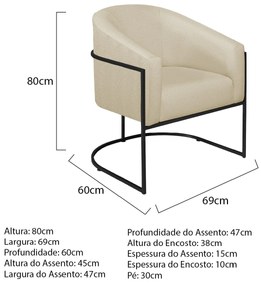 Kit 02 Poltronas Decorativas Sala de Estar Recepção Luiza Base de Ferro Preto Suede - ADJ Decor