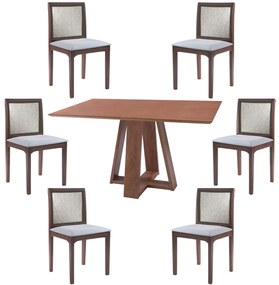 Conjunto Mesa Shell com Tampo Amadeirado 160x90 cm e 6 Cadeiras Steve Amêndoa G55 - Gran Belo