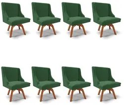 Kit 8 Cadeiras Estofadas Base Giratória de Madeira Lia Veludo Verde Es