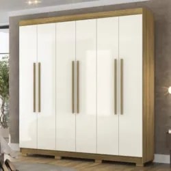 Guarda Roupa Casal 218cm 6 Portas Elegance Nature/Champanhe - Vila Ric