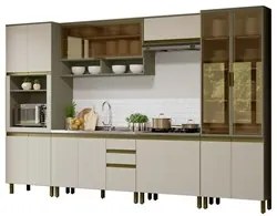 Armário de Cozinha Modulada 342cm 7 Peças Perfect H02 Duna/Cristal - M