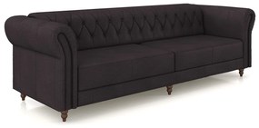 Sofá Living Sala de Estar Stanford Chesterfield 3 Lugares 260cm Pés de Madeira Couro Borgonha G58 - Gran Belo