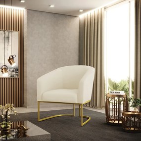 Poltrona Decorativa Industrial Dourado Stella Cotelê Int/Veludo D03 - D'Rossi - Off White