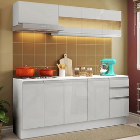 Armário de Cozinha Compacta 100% MDF 180 cm Frentes Branco Brilho Smart Madesa 01 Cor:Branco