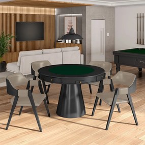 Conjunto Mesa de Jogos Carteado Bellagio Tampo Reversível e 4 Cadeiras Madeira Poker Base Cone PU Nude/Preto G42 - Gran Belo
